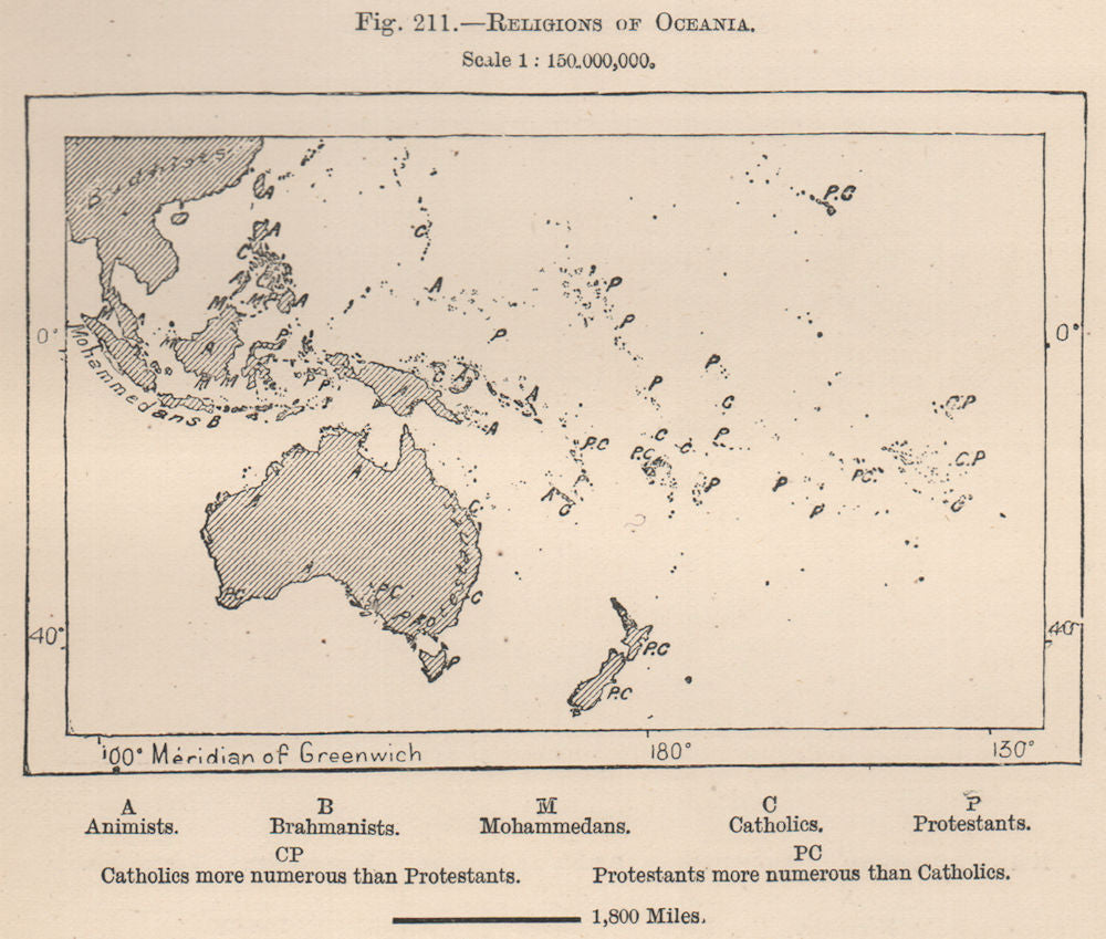 Religions of Oceania. Polynesia 1885 old antique vintage map plan chart